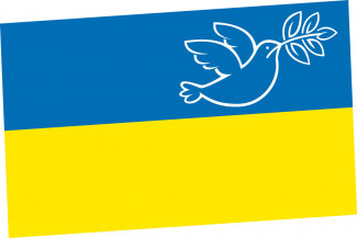 Eine Friedenstaube auf der Flagge der Ukraine